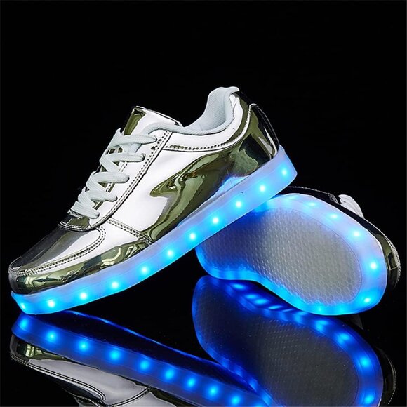 ⚡Unisex Silver USB Charging Light Up Shoes Sports LED Dancing Sneakers Lace Up - Picture 4 of 8
